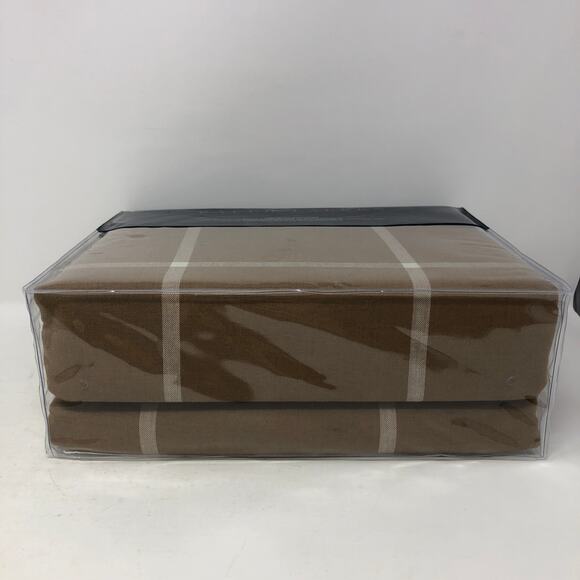 Ralph Lauren Full Queen Modern Equestrian Windowpane Duvet Cover Camel New - Picture 3 of 6